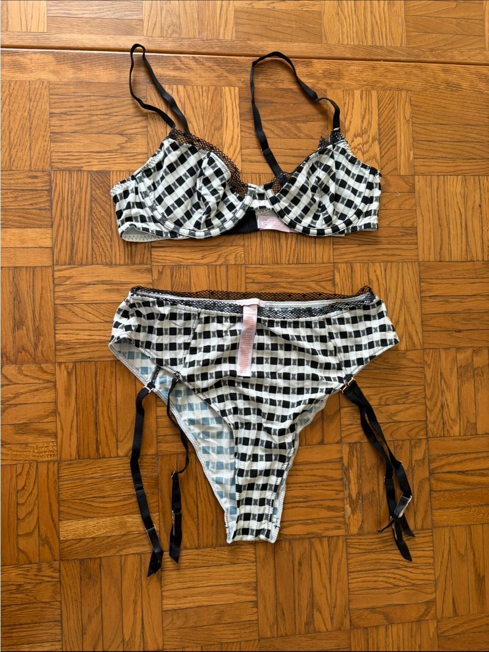 Savage X Fenty Black Gingham Lingerie Set